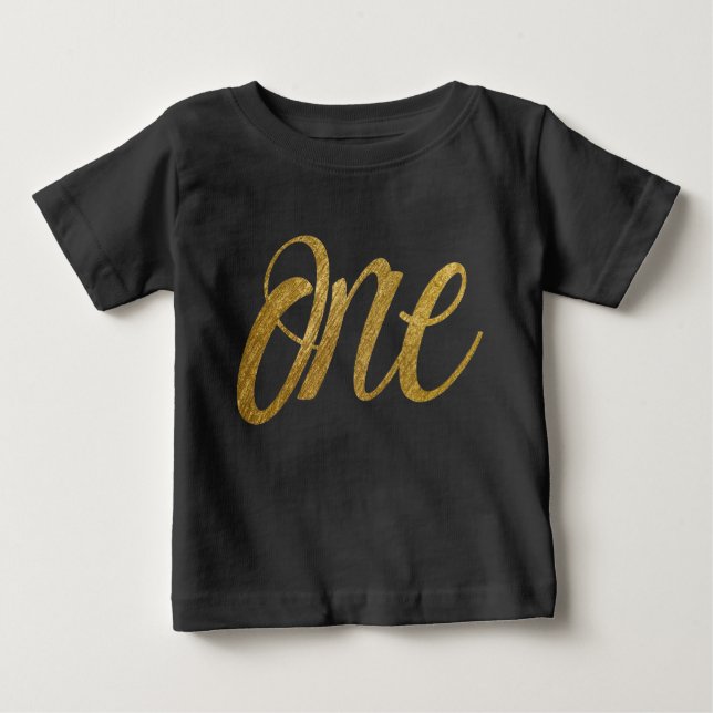 Ett i Faux Guld FÖRSTA BIRTHDAY-skript T Shirt (Framsida)
