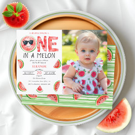 Ett i melon 1:a födelsedag vattenmelon party-foto inbjudningar