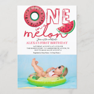Ett i Melon Birthday Photo Inbjudningar