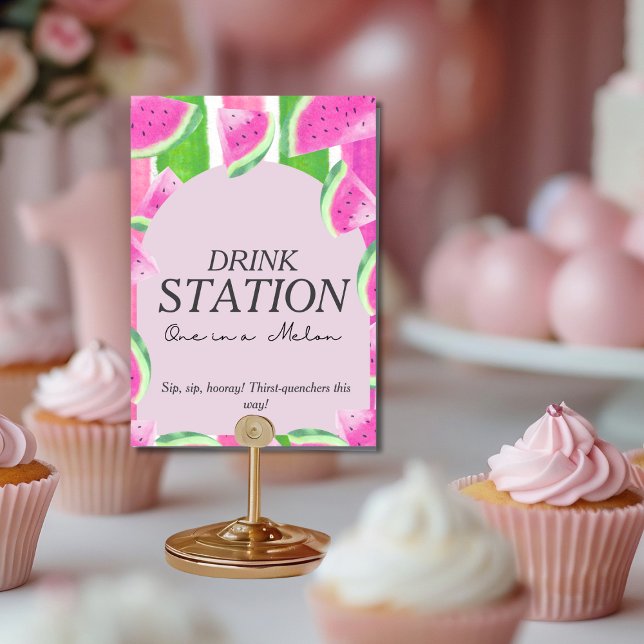 Ett i Melon DRINK STATION Rosa Watermelon Sign Inbjudningar (One in Melon DRINK STATION Pink Watermelon Sign )