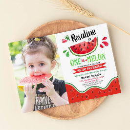 Ett i melon First Birthday Photo Inbjudningar