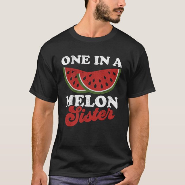 Ett i Melon Sister Watermelon Sommar Retro-klipp T Shirt (Framsida)