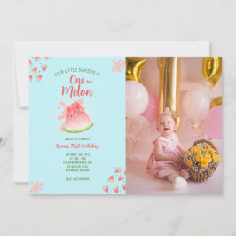 Ett i Melon Watermelon Birthday Photo Inbjudningar
