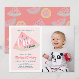 Ett i Melon Watermelon Rosa Foto 1:a födelsedagen Inbjudningar