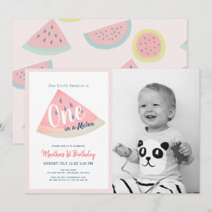 Ett i Melon Watermelon Vita första födelsemotofoto Inbjudningar