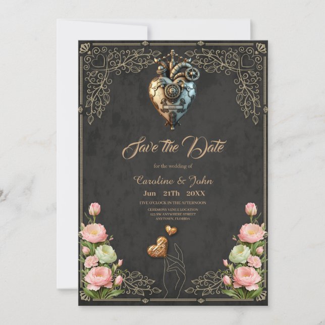 Ett imponerande steampunk hjärta spara datumet (Framsida)