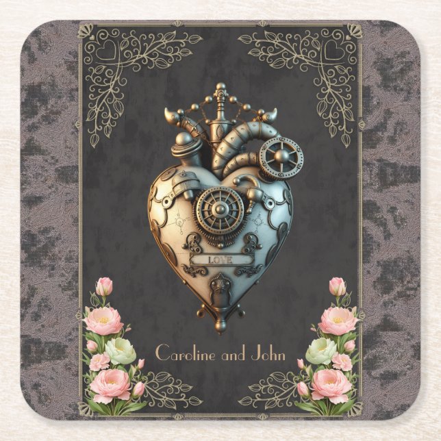 Ett imponerande steampunk hjärta underlägg papper kvadrat (Framsidan)