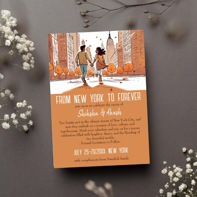 Ett indiskt par i New York sparar datumet Inbjudningar (from New York to forever Indian save the date invitation unique romantic save the date )
