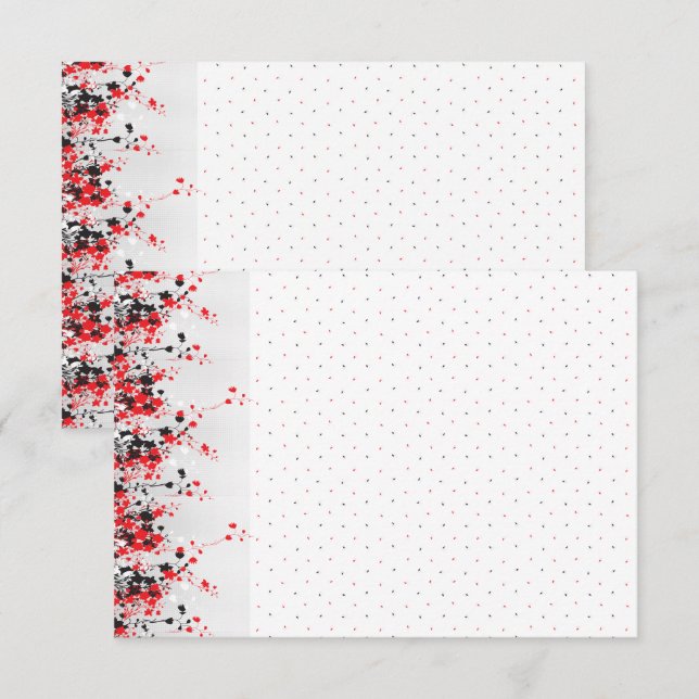 Ett invecklat svart och vitt blomsterarrangemang u tack kort (Fram/baksida)