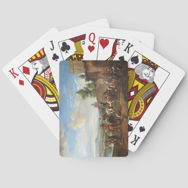 Ett jaktparty vid ett landhus (olja på kanfas) kortlek (Baksidan)