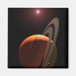 Ett jätte- planet för gasa som orbiting en röd magnet