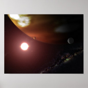 Ett jätte- planet för gasa som orbiting en röd poster