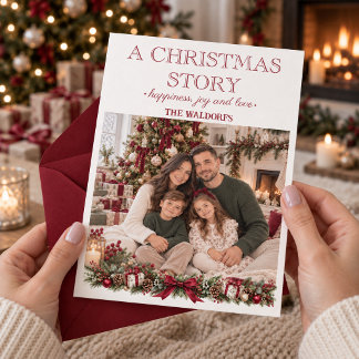 Ett julberättelse - Personlig familjefotokort Tack Kort