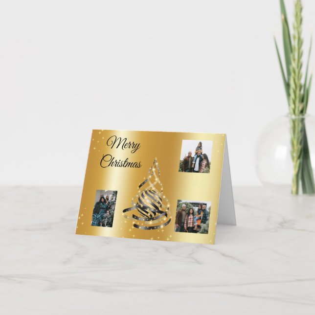 Ett Julgran-foto med guld och svart färg Helgkort (Framsida)