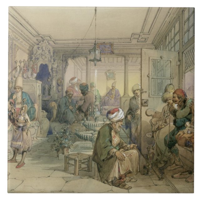 Ett kaffehus, Constantinople, 1854 (skriva & bläck Kakelplatta (Framsidan)