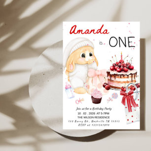 ETT Kanin Första Födelsedag - Babyflicka 1:a Födel Inbjudningar