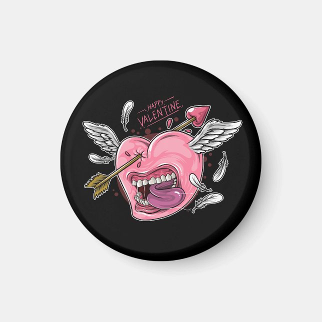 ett kärlek-hjärta med läppar och vingar som är slå magnet (Framsidan)