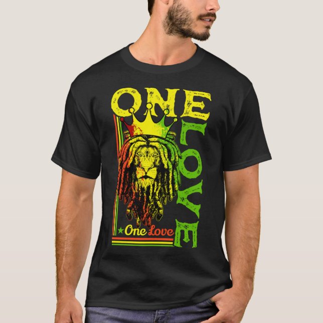Ett Kärlek Rasta Lejona Jamaican Pride Reggae Afri T Shirt (Framsida)