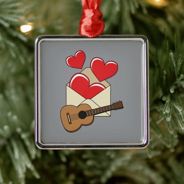 Ett kärleksbrev och en gitarr till dig julgransprydnad metall (Träd)