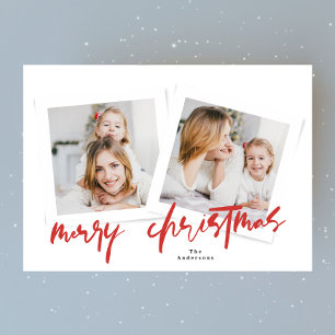 Ett klassiskt rött och vitt multifoto av god jul julkort