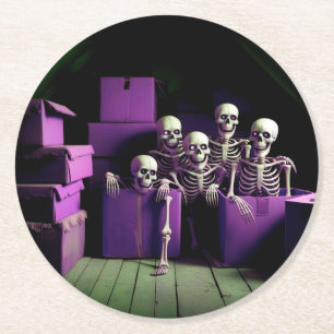 Ett kluster av Spooky Skeletons i lila! Underlägg Papper Rund