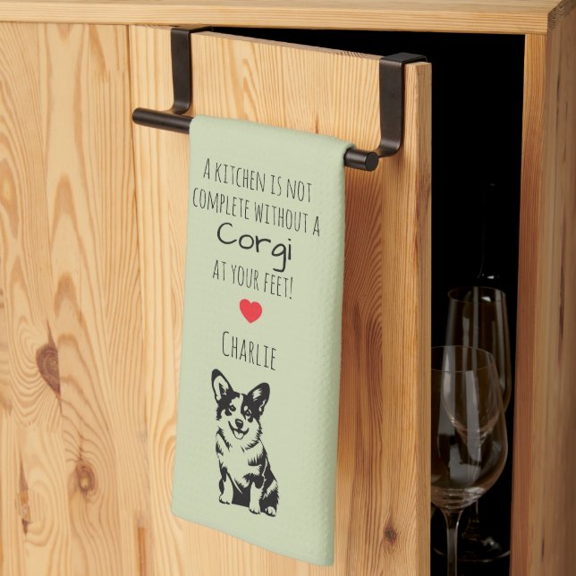 'Ett kök är inte komplett' Anpassningsbar Corgi  Kökshandduk (Thirds Fold)