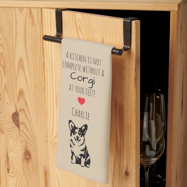 'Ett kök är inte komplett' Anpassningsbar Corgi  Kökshandduk (Thirds Fold)