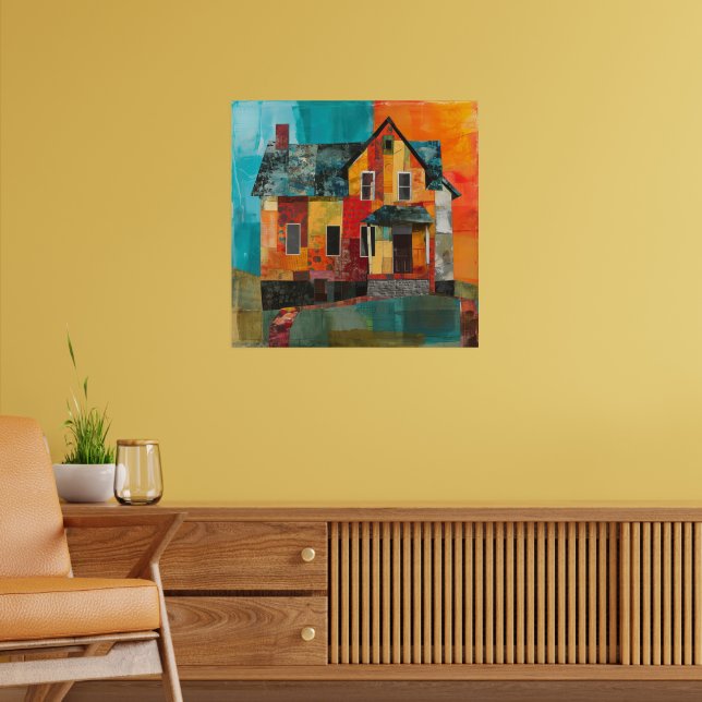 Ett kollage bestående av delar och struktur poster (Vardagsrum 2)