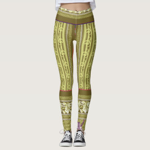 ett kor sytt mönster i vas med blommor leggings