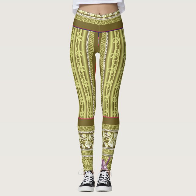 ett kor sytt mönster i vas med blommor leggings (Framsida)