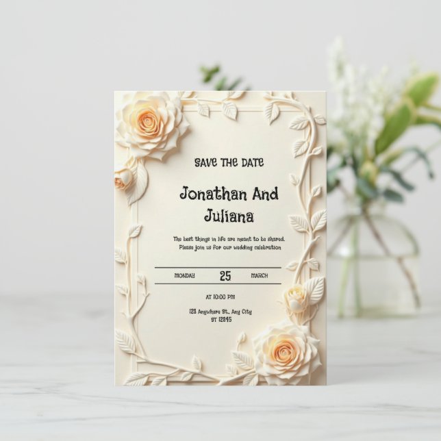 Ett kort dekorerat med präglade eller tryckta blom (Stående Fram)