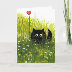 Ett kort för katt för kärlekvalentinsvart vid