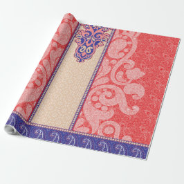 ett kort med rött hjärta på det presentpapper