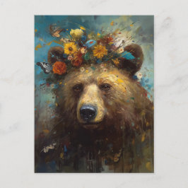 Ett kute Bear med blommigt krona Vykort