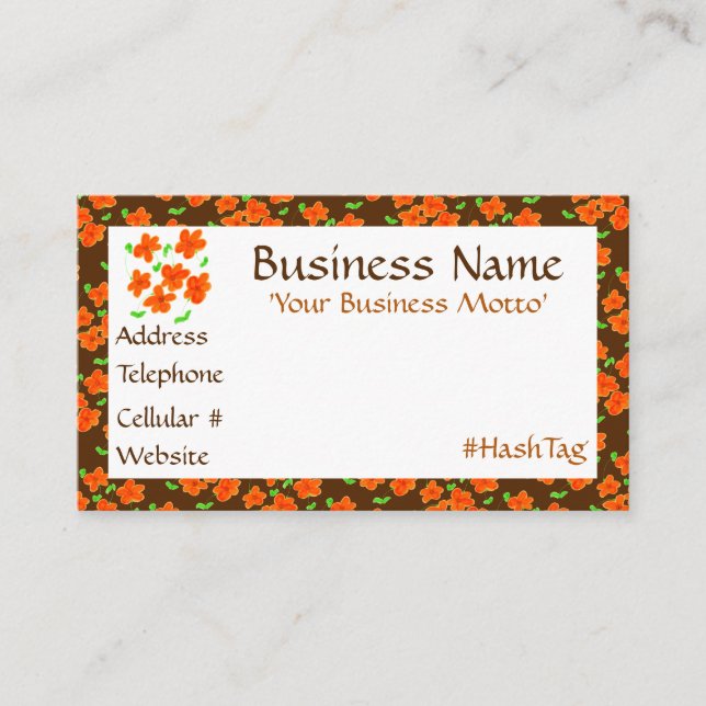 Ett kvinnligt blomstrande Affärskort i Orange Rabattkort (Framsida)