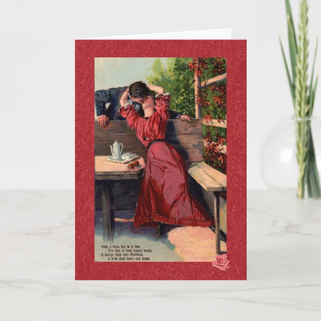 Ett kyss Victorian vykort hälsningskort (Framsida)