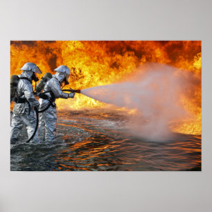 Ett lag för flygplanräddingfirefighting poster
