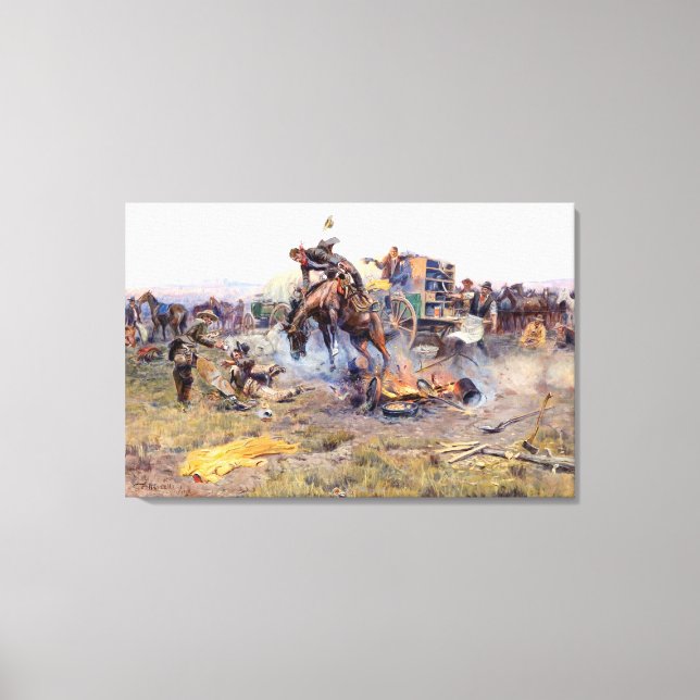 Ett läger Cooks Troubles av Charles M. Russell Canvastryck (Framsida)