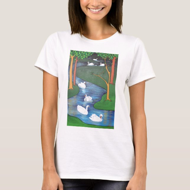 Ett lås med sju Svanar-A-simmande T Shirt (Framsida)