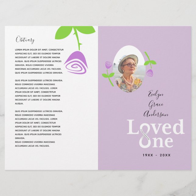 Ett Lavender Ro Memorial Service-program Reklamblad (Framsidan)