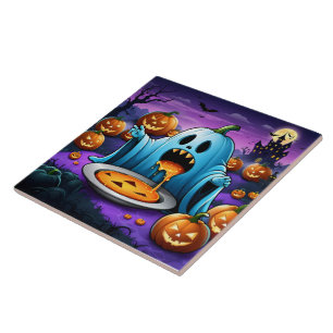 Ett lekande spöke som gillar Halloween-festlighete Kakelplatta