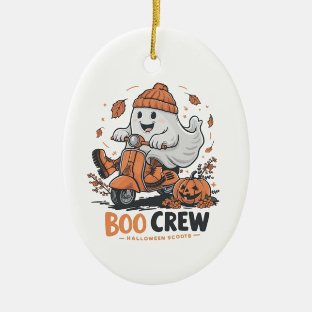 Ett lekande spöke som kör en skoter julgransprydnad keramik (Framsidan)