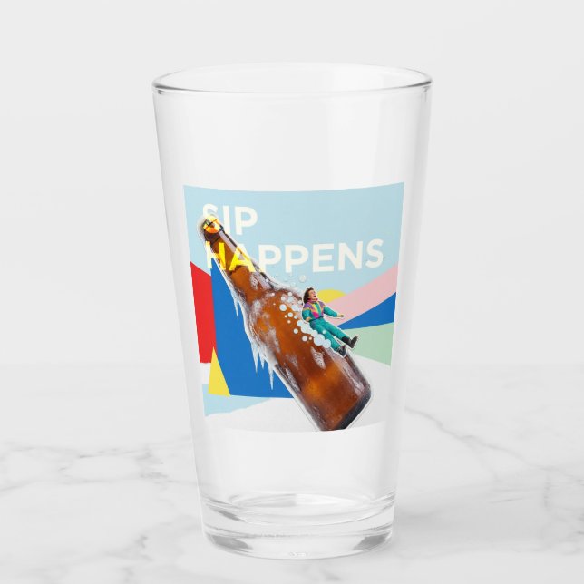 Ett lekfullt “Sip Happens” drickglas Glaskopp (Framsida)