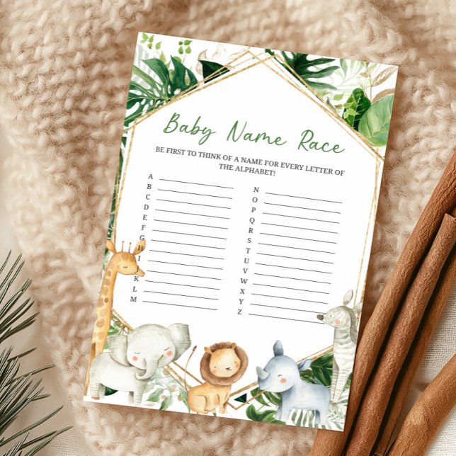 Ett lite vilt baby namntävlingsspel (Greenery Jungle Baby Shower  Baby Name Race Game)