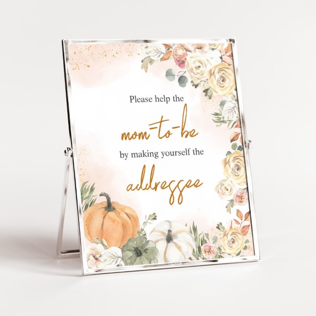 Ett litet babyskuvert för Pumpkin Fall Baby Shower Poster (Fall Floral Pumpkin Baby Shower Envelope Station Sign)