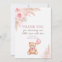 Ett litet björn rosa teddybjörn bebisshower tack
