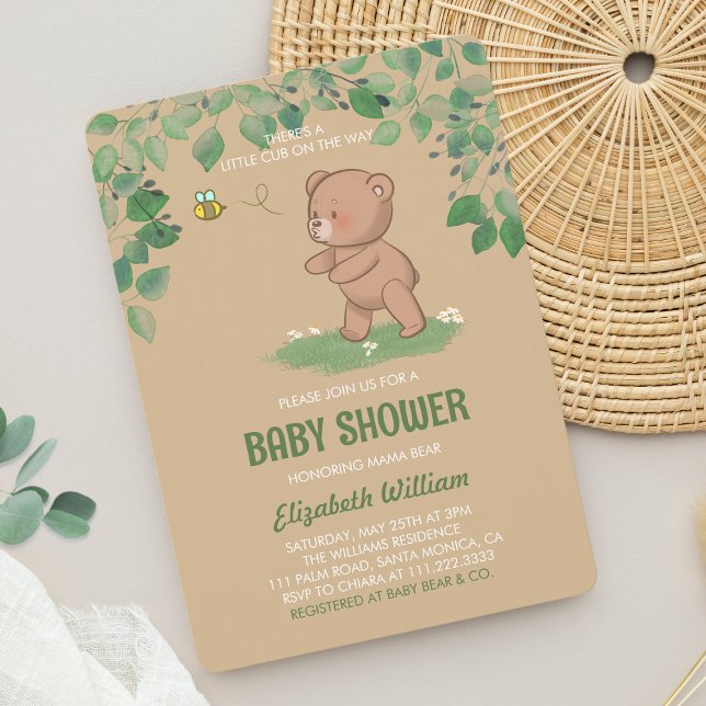 Ett litet björn Unge på babyskåran Inbjudningar (Unique and cute bear themed baby shower)