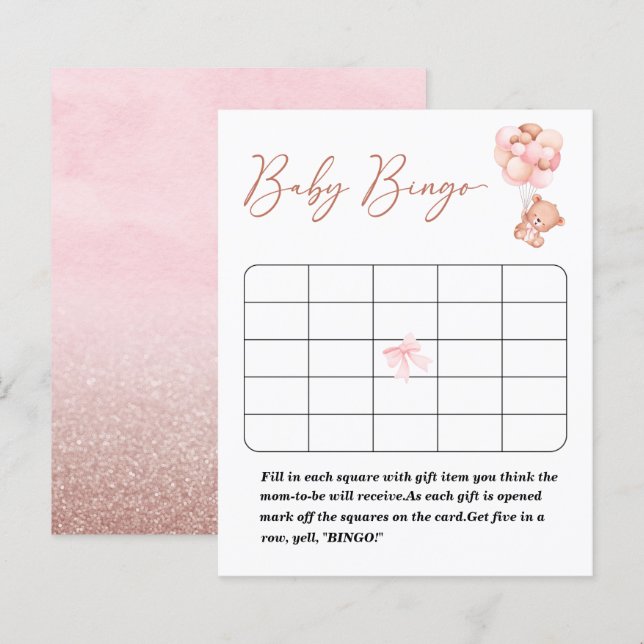 Ett litet björnaktigt baby shower bingo-spel (Fram/baksida)