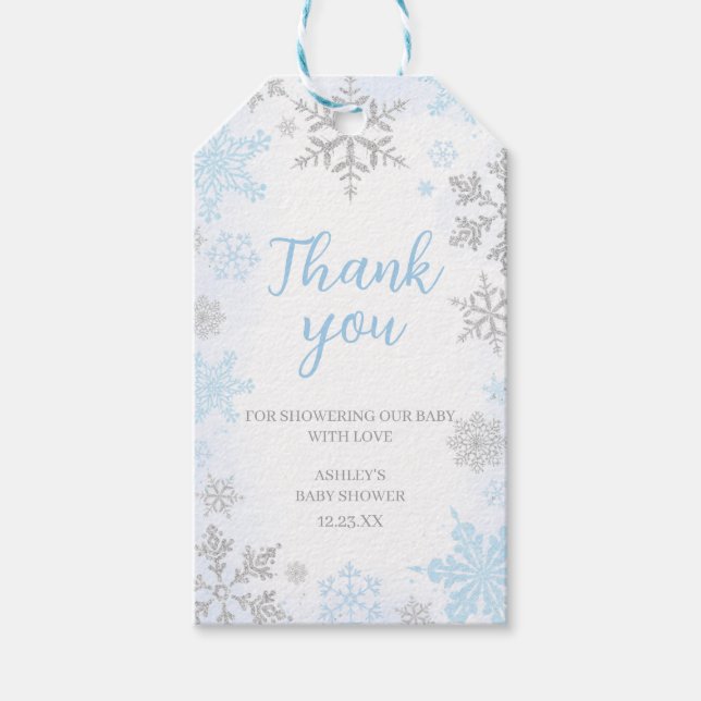 Ett litet blått babyblått babybältesmärke - favori presentetikett (Framsidan)