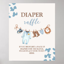 Ett litet Cowboy Blue Diaper Raffle-tecken